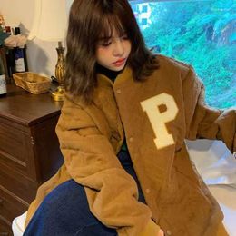 Women's Trench Coats Lamb Wool Thickened Autumn And Winter Women's Loose Korean Baseball Uniform Plush Jacket Women Clothing