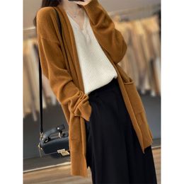 Women's Knits Tees High End Autumn Cashmere Sweater Long Sleeve Knitted Soft Kimono 100 Pure Wool Coat Ladies VNeck Cardigans Winter 221119