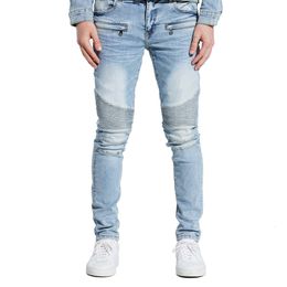 Men's Jeans Stretch Men's Denim Trousers Beggar Ripped Selfcultivation Personality Pleated Men's Jeans European and American Fashion 221119