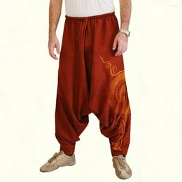 Men's Pants Oversized Sarouel Unisex Harem Totem Print Baggy Cotton Blend Drop Crotch Trousers Elastic Waist Bloomers