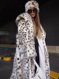 Women's Fur Faux RR1475 X-Long Coats Womens Eco Lynx With a Hood Winter Jackets Woman Length 120cm Coat Female White 221119