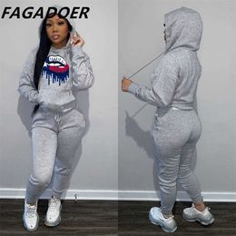 Women's Two Piece Pants FAGADOER Casual Women Print Tracksuits Autumn Winter Hoodies Sweatshirt And Jogger Pants Two Piece Sets Fitness Outfit Matching T221012