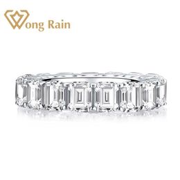 Wong Rain 925 Sterling Silver Smerald Cut Creato Moissanite Gemstone Diamonds Anello di fidanzamento del matrimonio Gioielli raffinati interi Y1124295x