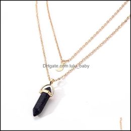 Pendant Necklaces Hexagonal Prism Healing Crystal Stone Pendant Necklace Rhombus Gold Chains Necklaces For Women Fashion Jewelry Dro Dhgen