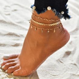 Anklets Bohemian 3PC Women's Boho Ocean Cute Design Alloy Anklet Bracelet Summer Beach Jewellery Gifts Clothing Accessories