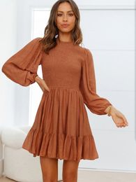 Casual Dresses Elegant Skinny Elastic Mini Dress Women Casual Ruched Lantern Long Sleeve Ruffles French Aline Dress Vestidos Famme Autumn 221119