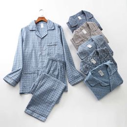 Men's Sleepwear Men's Pyjama Set for Autumn and Winter Newest Cotton Brushed Cloth Long-sleeved Cardigan Plus Size Homewear Suit Mens Pyjamas T221103