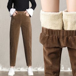 Womens Pants s Plush Thick Casual Corduroy Warm Autumn Winter Leggings High Waist Harem Trouser 221118