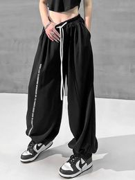 Womens Pants Capris QWEEK Y2K Sweatpants Women Harajuku Hip Hop Letter Print Black Baggy Sports Streetwear Grey Wide Leg Trousers Oversize 221118