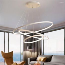 Pendant Lamps Black/White Color Modern Lights For Living Room Dining 4/3/2/1 Circle Rings LED Lighting Ceiling Lamp Fixtures