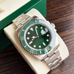 Luxury Men Mechanical Sport Automatic Watches Stainless Steel Calendar Watch Geometric Number Date Wristwatch Male Ceramic Bezel Green Dial Clock