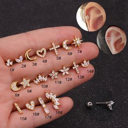 Stud 1Piece Heart Piercing Earrings for Women Jewellery Stainless Steel Moon Star Flower Earring Mother Day 221119