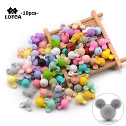 Baby Teethers Toys LOFCA 10pcslot Mouse Silicone Beads Teether Toy Soft Chew Teething BPA Free DIY Charm Necklace Food Grade Jewellery 221119