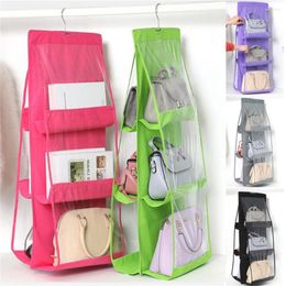 Storage Boxes 6 Pocket Foldable Hanging Handbag Organiser For Wardrobe Closet Transparent Bag Door Wall Clear Sundry Shoe Pouch 2022