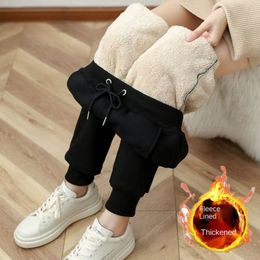 Womens Pants Capris Winter Korean Style Plus Velvet Warm Solid Sweatpants Simple Commute Thicken Long Women Oversized High Waist Trousers 221118