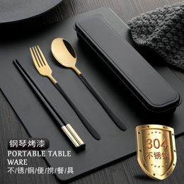 Flatware Sets 2/3Pcs Cutlery Set 304 Stainless Steel Spoon Fork Chopsticks Storage Box Student Adult Travel Portable Tableware