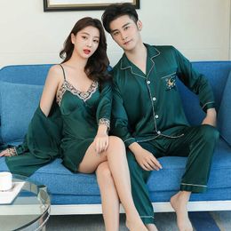 Men's Sleepwear Couples Sleepwear 2PCS Sleep Set Pajamas Suit Casual Bride Bridesmaid Wedding Robe Sexy Satin Nightgown Kimono Bathrobe Gown T221103