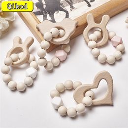 Pacifier Holders Clips# Baby Silicone Nursing Bracelets Wood Teether Silicone Beads Teething Wood Rattles Toys Baby Teether Bracelets Nursing Toys Gift 221119