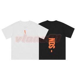 Men Womens Round Neck T Shirt Mens Fashion Orange Letter Printing Tees Couples Black White Tops Size S-XL