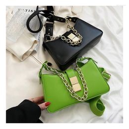 Evening Bags Chain Shoulder Sling For Women 2022 Summer Fashion Luxury Design Handbags Solid Color Green PU Leather Small Crossbody Bag