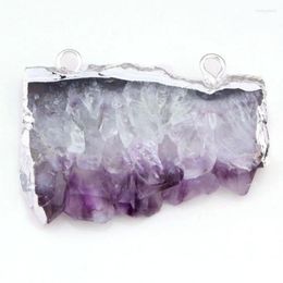 Pendant Necklaces KFT Natural Irregular Square Mineral Healing Crystal Quartz Amethysts Druzy Stone Chakra Reiki Pionted Jewelry