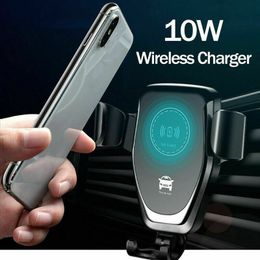 Car Wireless Charger 10W Qi Fast Charge Q12 Air Vent Auto Air Vent Mount Gravity Phone Holder For iphone Samsung One Hand to Lock Release Stander