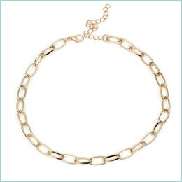 Chokers Selling Punk Style Link Chain Necklace Jewelry Gold Plated Simple Short Circle Collar Choker For Women Drop Delivery Necklac Dhqno