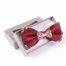 Wholesale metal bow tie Polyester Adjustable knot ties butterfly men's Decorated Neckwear boxed gift278E