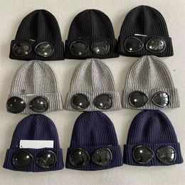 Óculos de proteção de duas lentes de designer gorros masculinos chapéus de malha bonés de caveira ao ar livre feminino unissex gorro de inverno preto cinza gorro