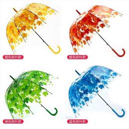 Woman Umbrella 4 Colours Creative Cute Fresh PVC Transparent Mushroom Leaves Cage Arch Child LongRain J220722