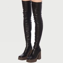 Boots 9.5CM Heels Womens Winter Shoes Women Thigh High Ladies Snow Boot Platform Shoe Woman Over The Knee Leather Bottine 221119