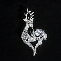 Cute Silver Colour Fawn Brooch for Women Luxury Zircon Brooch Pin Suit Dress Clothing Accessories Prom Jewellery Party Gift