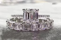 Luxury 100 925 Sterling Sterling Crated Emerald Cut Diamond Wedding Engagement Cocktail Women Moissanite Band Ring Fine Jewelry 203308423