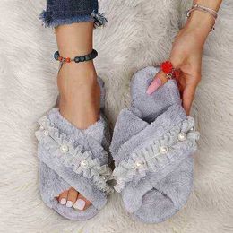 Women Winter Warm Fluffy Slippers Cosy Confort Faux Fur Luxury Slides Ladies Female Cross Indoor Floor Flat Soft Hairy Shoes J220716