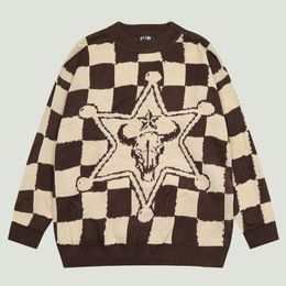 Men's Sweaters Hip Hop Knitted Men Harajuku Vintage Star Gun Plaid Jumper Streetwear Casual Oversized Pullover Couple Autumn Tops 221118