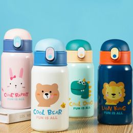 Water Bottles 400ml Kids Stainless Steel Straw Thermos Mug With Case Cartoon Leak Proof Vacuum Flask Children Thermal Bottle Thermocup 221118