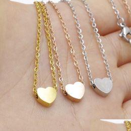 Pendant Necklaces Classic Stainless Steel Clavicle Chain Necklace Love Heart Pendant For Women Gold Choker Party Wedding Jewellery Gif Dh3Ii