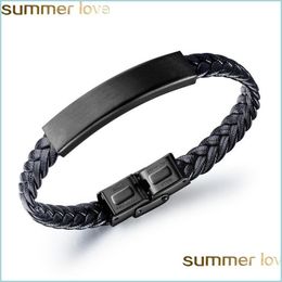 Other Bracelets Mens Leather Bangle Bracelets Black Magnetic Stainless Steel Bracelet Wrap Wristband Beautif Titanium For Men Gifts Dhzgw