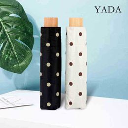 Yada Fashion 3Folding Dot Round Dot Pattern Umbrella Women Rainproof Umbrella Rain Wood Hand Umbrella YD200309 J220722