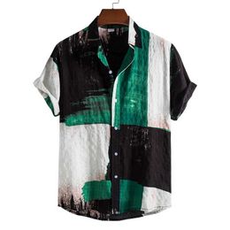 Men's Casual Shirts Summer 2022 Men's Short Sleeve Linen Button Shirt Floral Loose Casual Loose Hawaiian Ethnic Party Shirt Men W0328