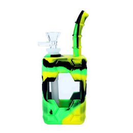 Colourful Silicone Skin Protection Thick Glass Milkbox Style Pipes Kit Dry Herb Tobacco Philtre Handle Bowl Waterpipe Bong Hookah Smoking Cigarette Holder Tube DHL