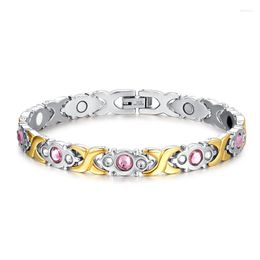 Charm Bracelets Fashion Female Crystal Germanium Stainless Steel 22cm Zirconia Health Magnets Energy Jewellery For Women
