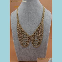 Chokers Fashion Mti Layer Chain Tassel Necklace Gold Color False Collar Choker Necklaces For Women Girls Jewelry Drop Delivery Pendan Dhncz