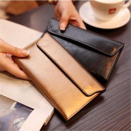 Wallets Women's Long Money Female Leather Buckle Simple Business Thin Wallet