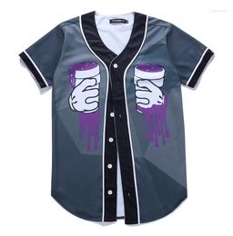 Men's Casual Shirts Summer 3D Cartoon Cup Print Cardigan Men's Baseball Short Sleeve T-shirt