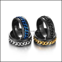 Band Rings Stainless Steel Spin Rotate Chain Ring Relieve Pressure Gold Chains Mens Rings Fashion Jewellery Drop Delivery Dhpl9