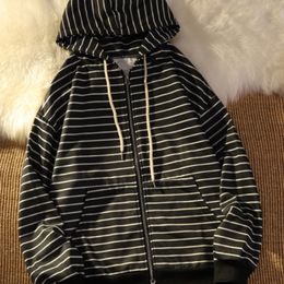 Men's Hoodies Sweatshirts Zipper Men's Korean Hoodie Boys Girls Tops Vintage Striped Long Sleeves Oversized Hooded Sweatshirts Jackets Casual Coats 221119