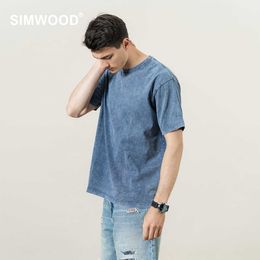 Men's T-Shirts SIMWOOD 2022 Summer New Snow Oil Wash T-shirt Men Retro Vintage Tshirt 100% Cotton Drop Shoulder Oversize Tops Plus Size G221118