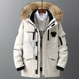 Men's Down Parkas Thicken Men's Down Jacket with Big Real Fur Collar Warm Parka 30 Degrees Men Casual Waterproof Down Winter Coat Size 3XL 221119