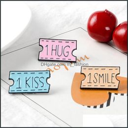 Pins Brooches Cartoon Ticket Smile Hug Brooches Pins Enamel Brooch Lapel Pin Badge Fashion Jewellery For Women Girls Drop Delivery Dh2Qj